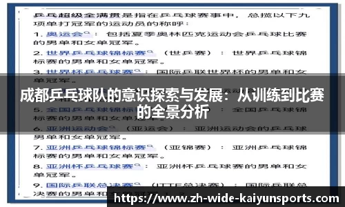 成都乒乓球队的意识探索与发展：从训练到比赛的全景分析
